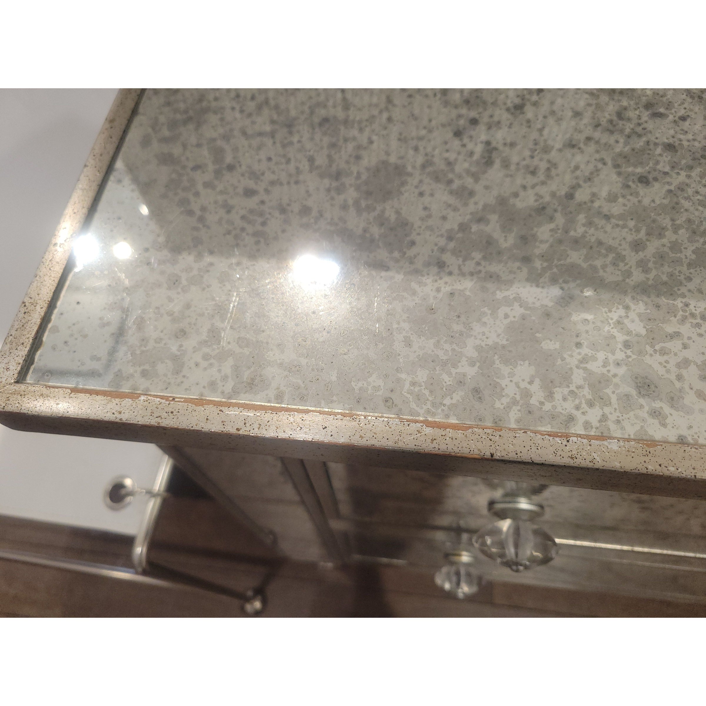 PAIR of Antiqued Mirror Glass Nightstands