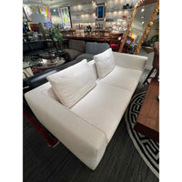 B&B Italia Ray Sofa In Beige Linen w/ Contrast Stitching At Seam Bronze Feet