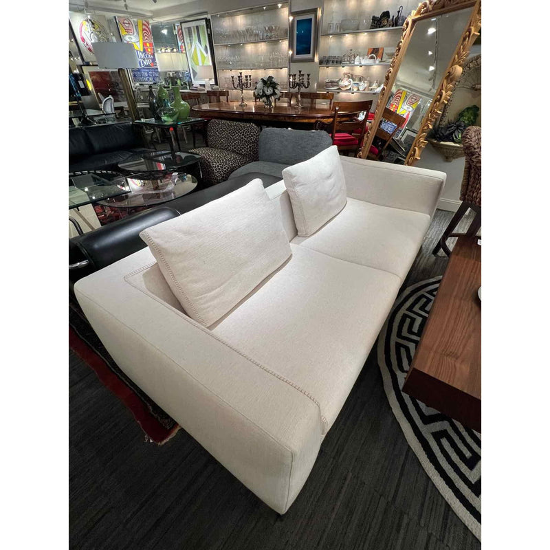 B&B Italia Ray Sofa In Beige Linen w/ Contrast Stitching At Seam Bronze Feet