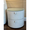 PAIR of GIO III Round White Snakeskin Bedside Tables w/ Milk Glass Top by Artefa