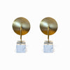 PAIR of Brass Reflector Table Lamps on White Marble Bases