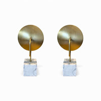 PAIR of Brass Reflector Table Lamps on White Marble Bases