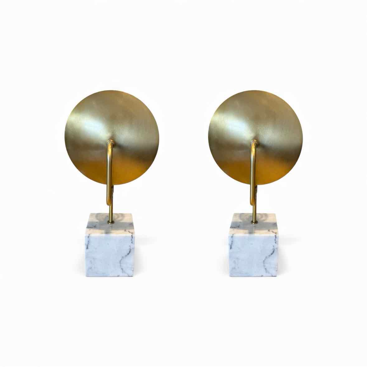 PAIR of Brass Reflector Table Lamps on White Marble Bases