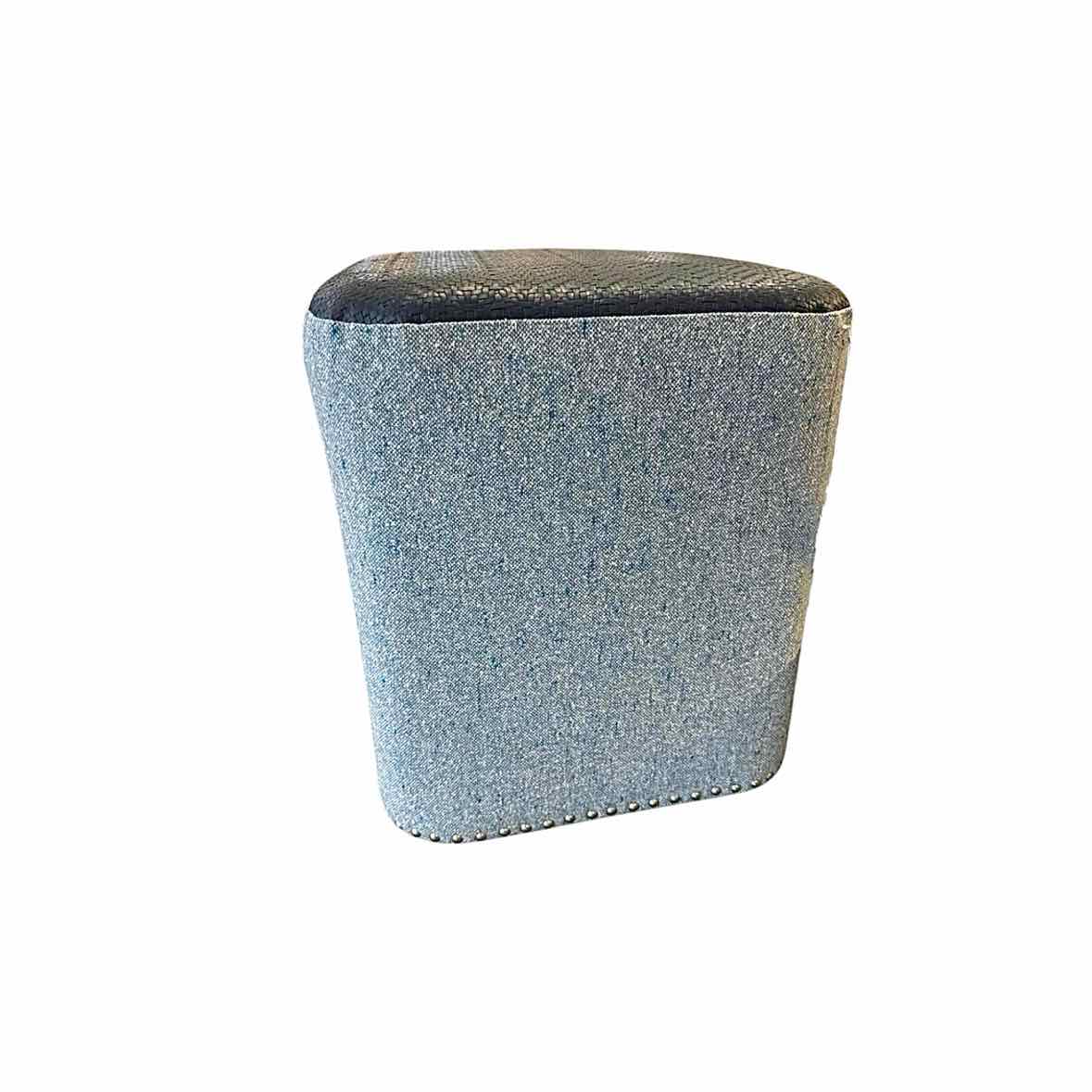 Square Ottoman in Faux Leather Blue Over Light Blue 19"Sq x 22"H - colletteconsignment.com