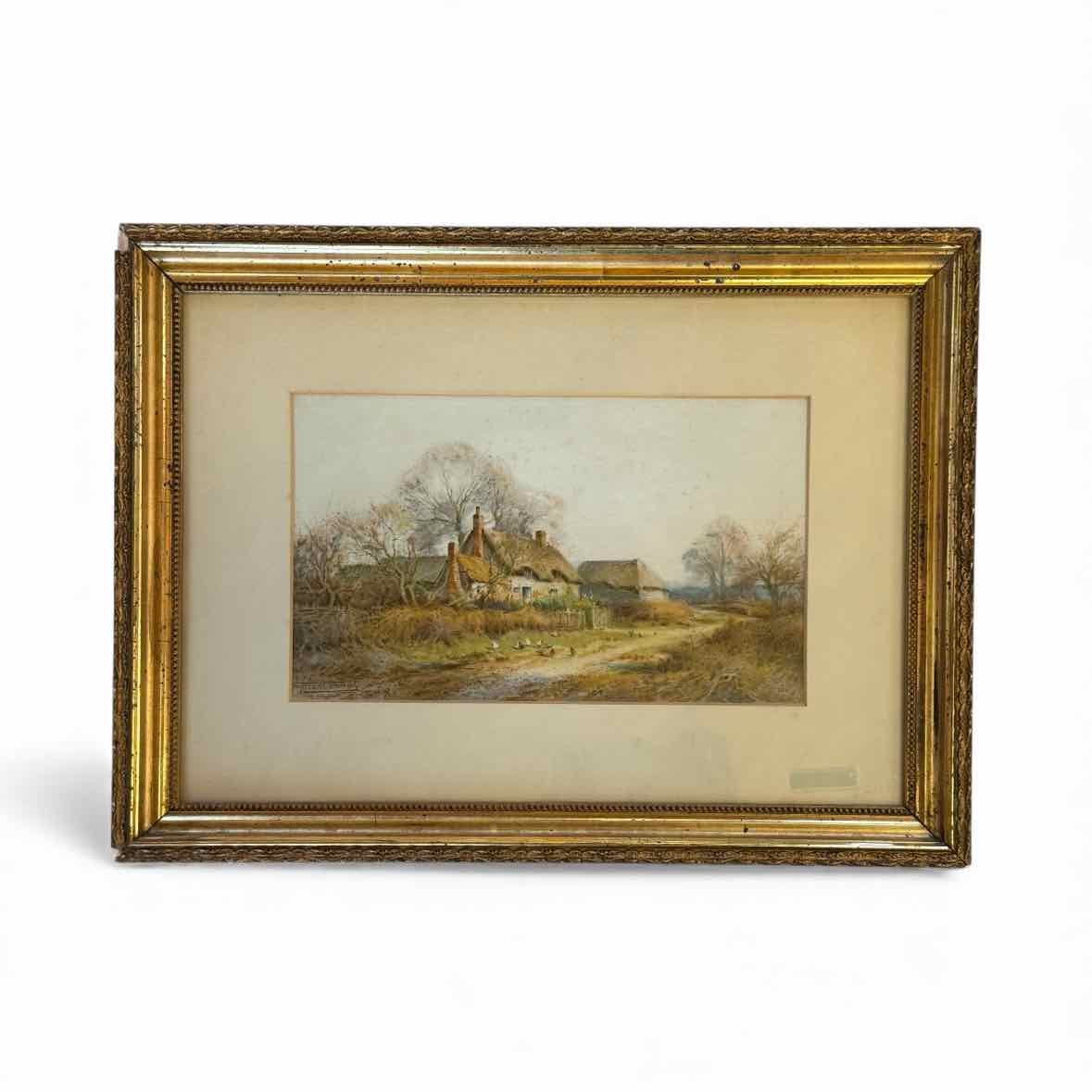 Antique Watercolor Painting by Henry John Sylvester Stannard in Gold Frame
