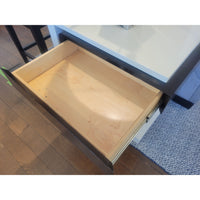 PAIR of Custom White Satin Lacquer Open Side Tables w/ Brown Wood Drawers - colletteconsignment.com