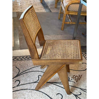 SET of 4 Acacia Wood & Rattan Cane Dining Chairs