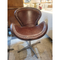 PAIR of Timothy Oulton Devon Style Brown Leather & Steel Swivel Chairs