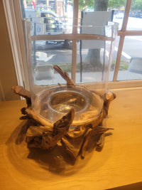 Glass Hurricane on Driftwood Base