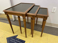 SET of 3 Louis XVI Style Leather Top Nesting Tables (AS IS)