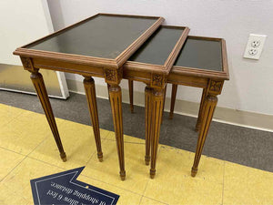 SET of 3 Louis XVI Style Leather Top Nesting Tables (AS IS)