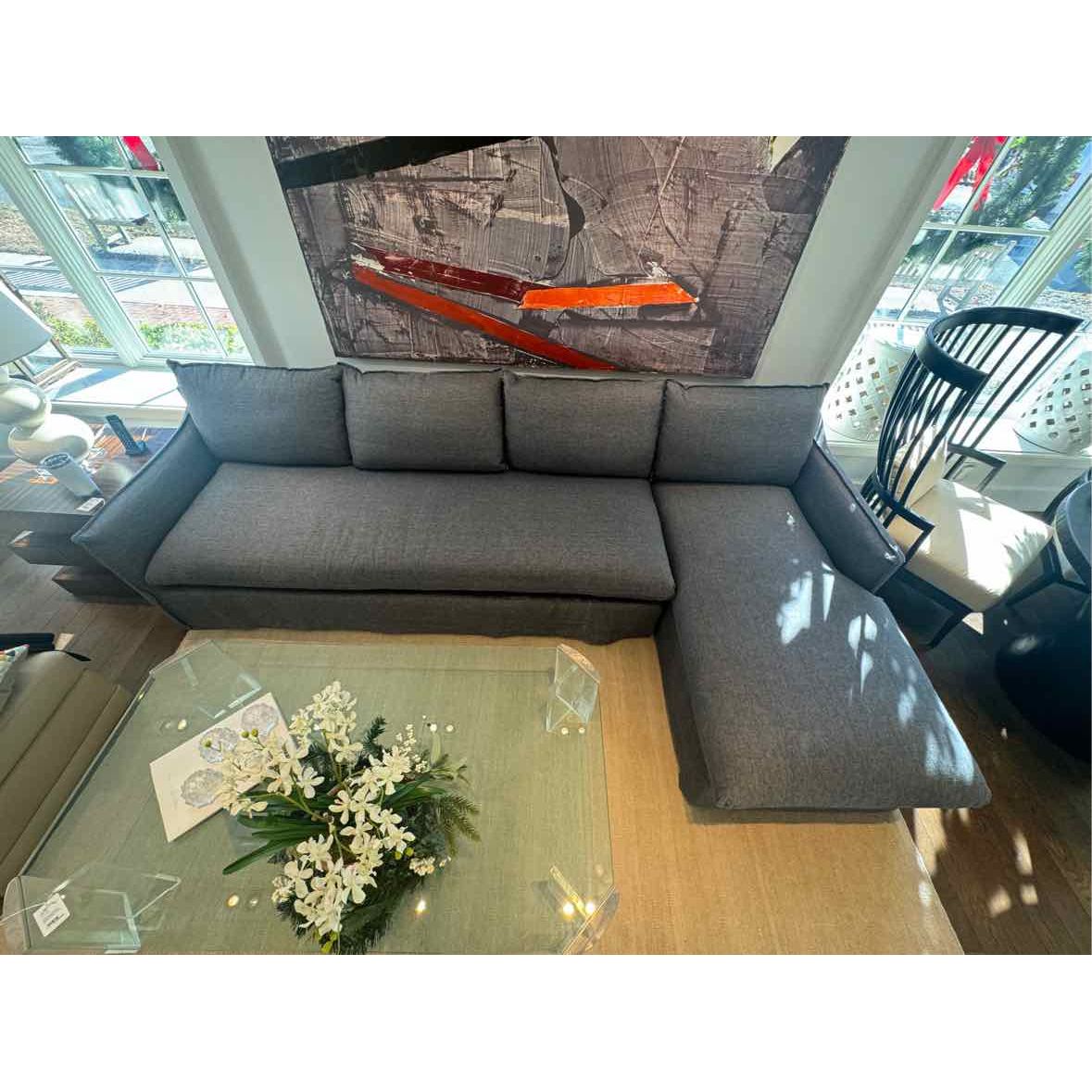 The Dune Chaise Sectional in Performance Stonewashed Linen Chambray 119"Wx65"Dx3