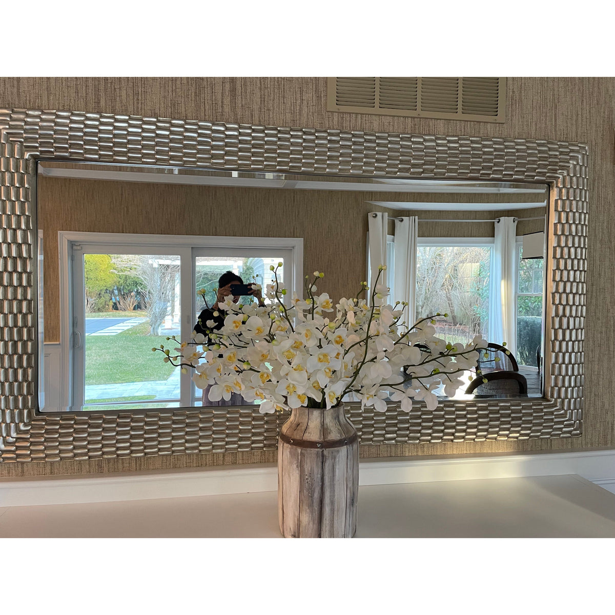 Large Metallic Grooved Mirror w/ Beveled Glass - colletteconsignment.com