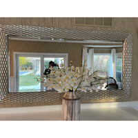 Large Metallic Grooved Mirror w/ Beveled Glass - colletteconsignment.com
