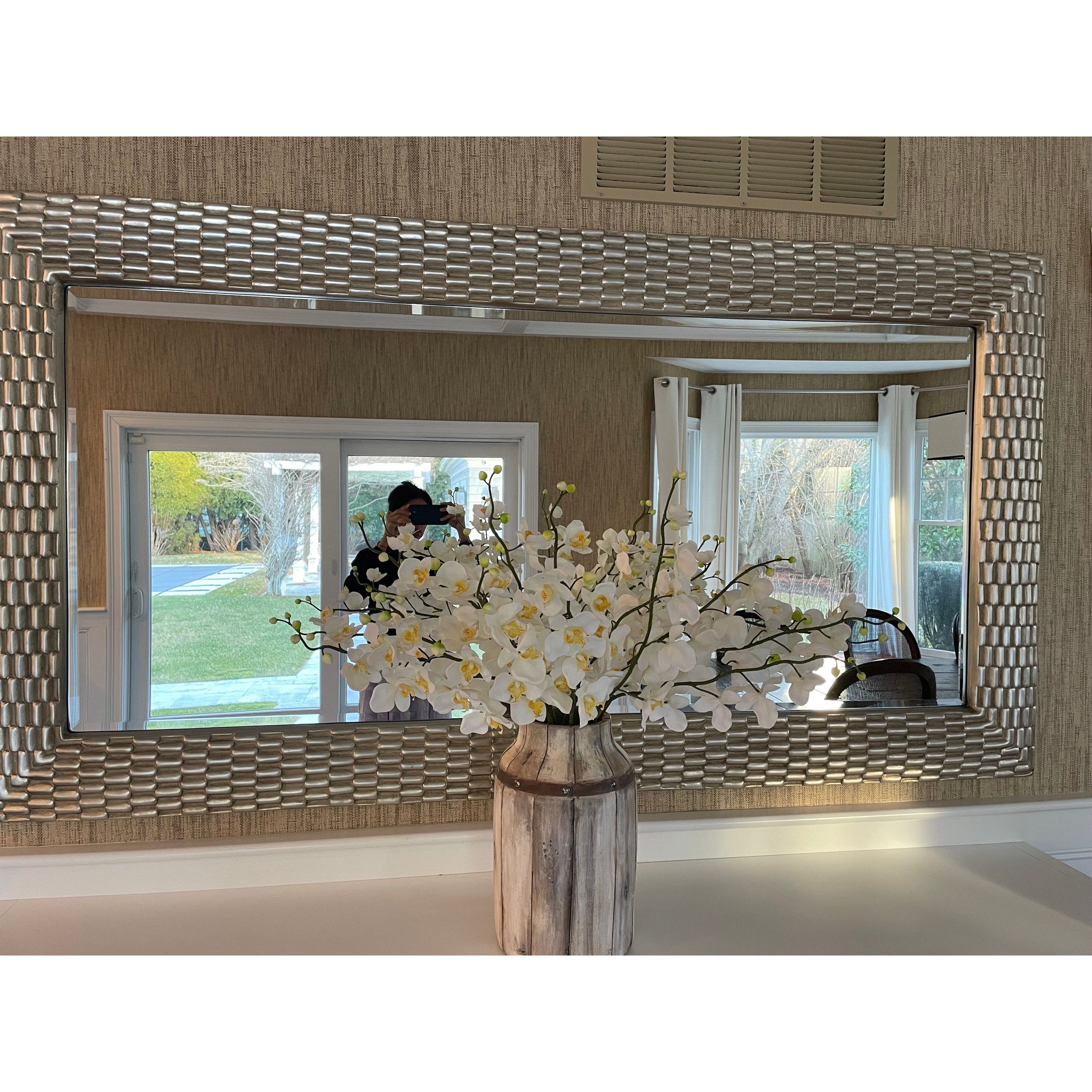 Large Metallic Grooved Mirror w/ Beveled Glass - colletteconsignment.com