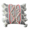 Square Grey & Neon orange Pillow with Tassels