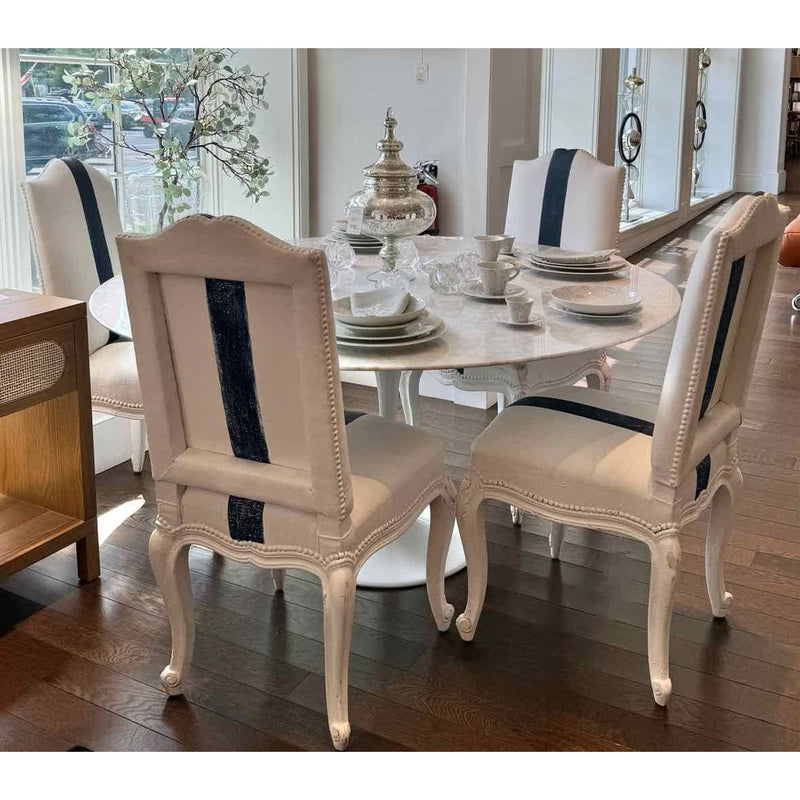 Set of 4 RL Painted White Canvas w/ Blue Stripe Dining Chairs 18"Wx19"Dx41"H