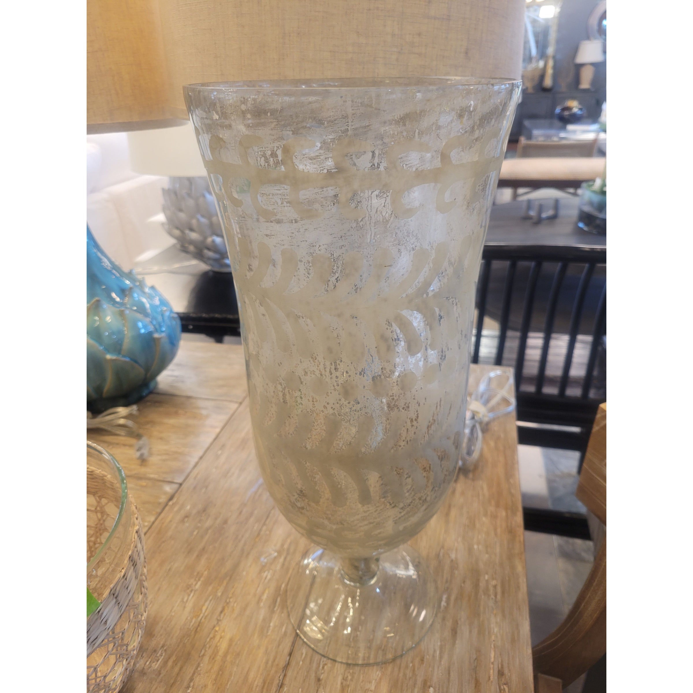Leaf Etched Glass Vase