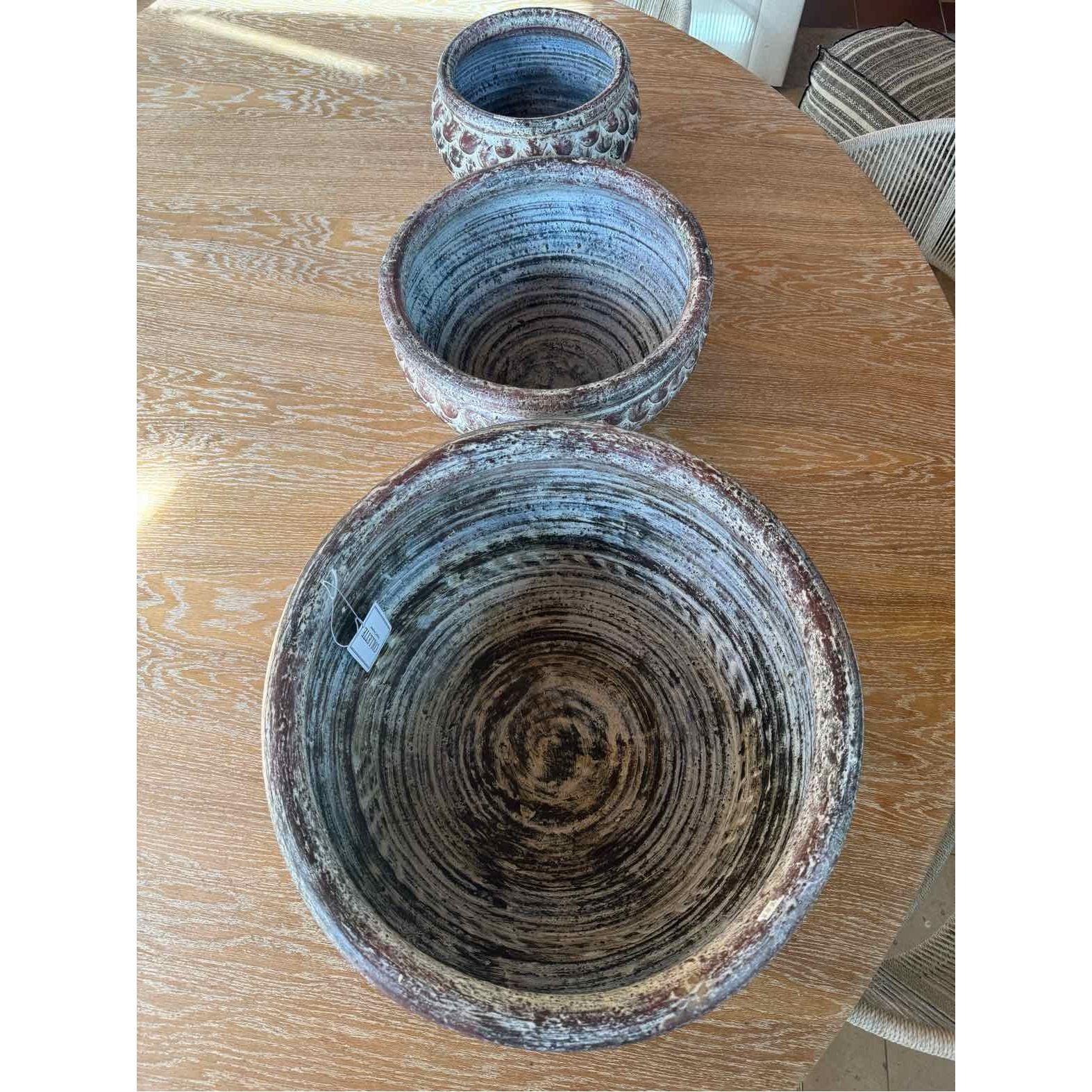 Set of Three Brown Clay Pots