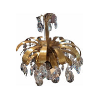 Murano 1970s Gold Plated Light Fixture W/Crystals, AS IS