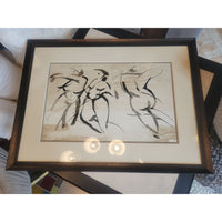 SET of 4 Figural Drawings in Wood Frames by Unknown Artist