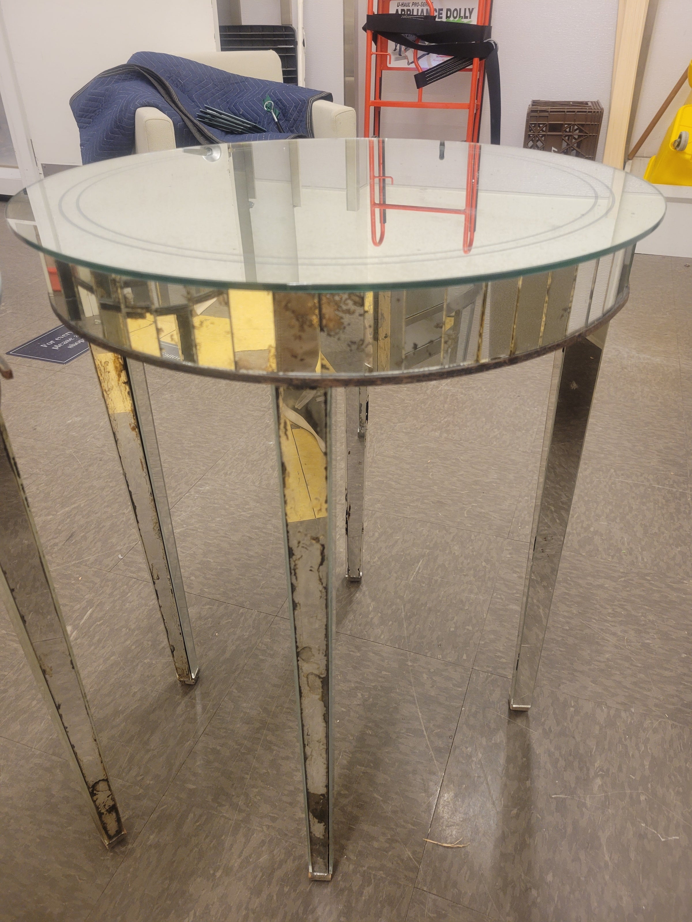 PAIR of Vintage Mirrored Glass Side Tables (AS IS)