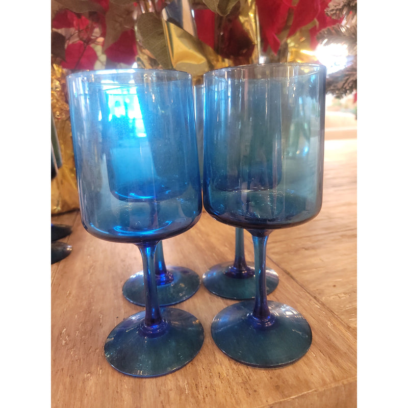 Set of 8 Blue Wine Glasses