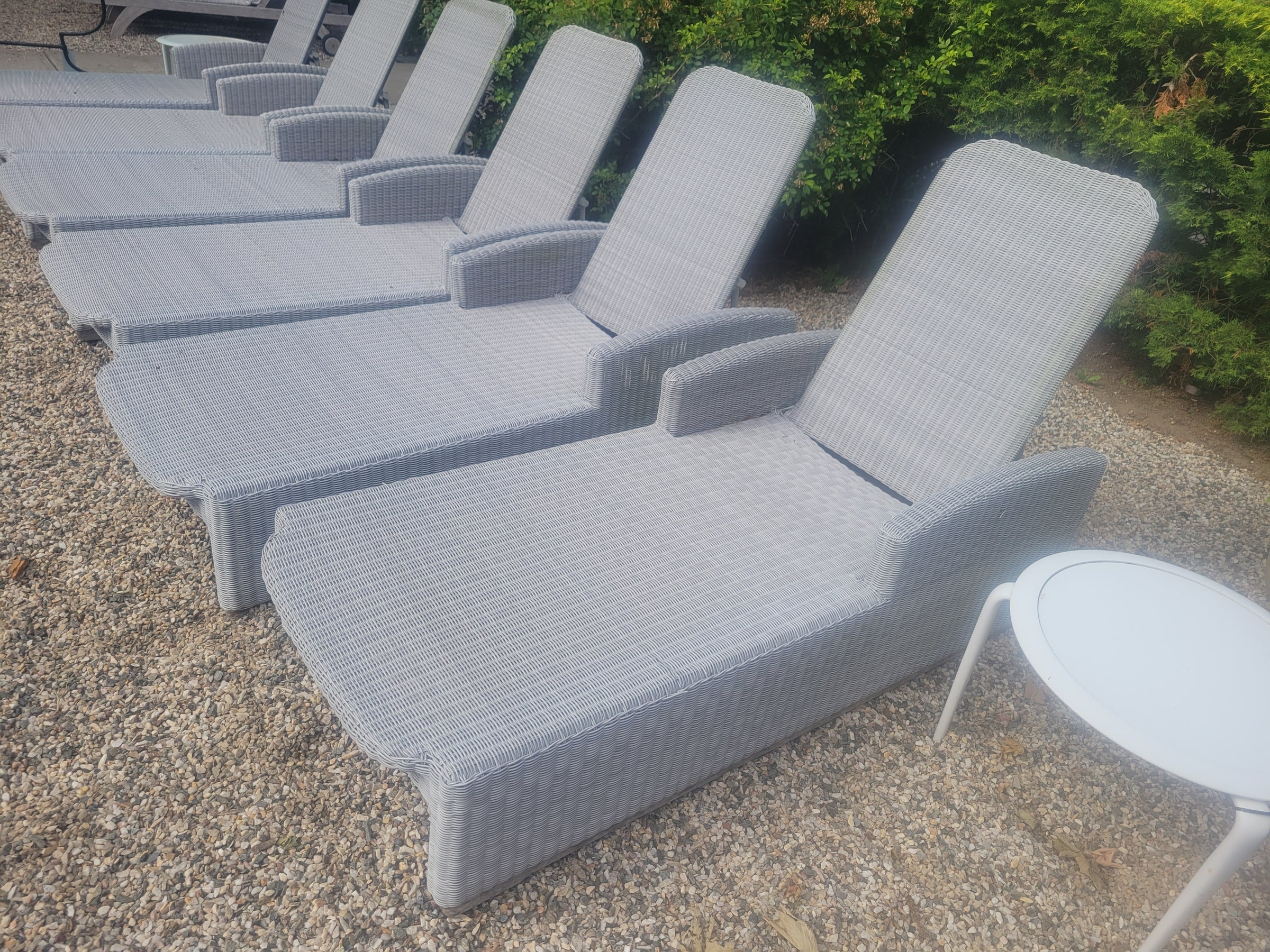 PAIR of Gray Wicker & Teak Westport Chaise Lounge by Kingsley Bate (AS IS)