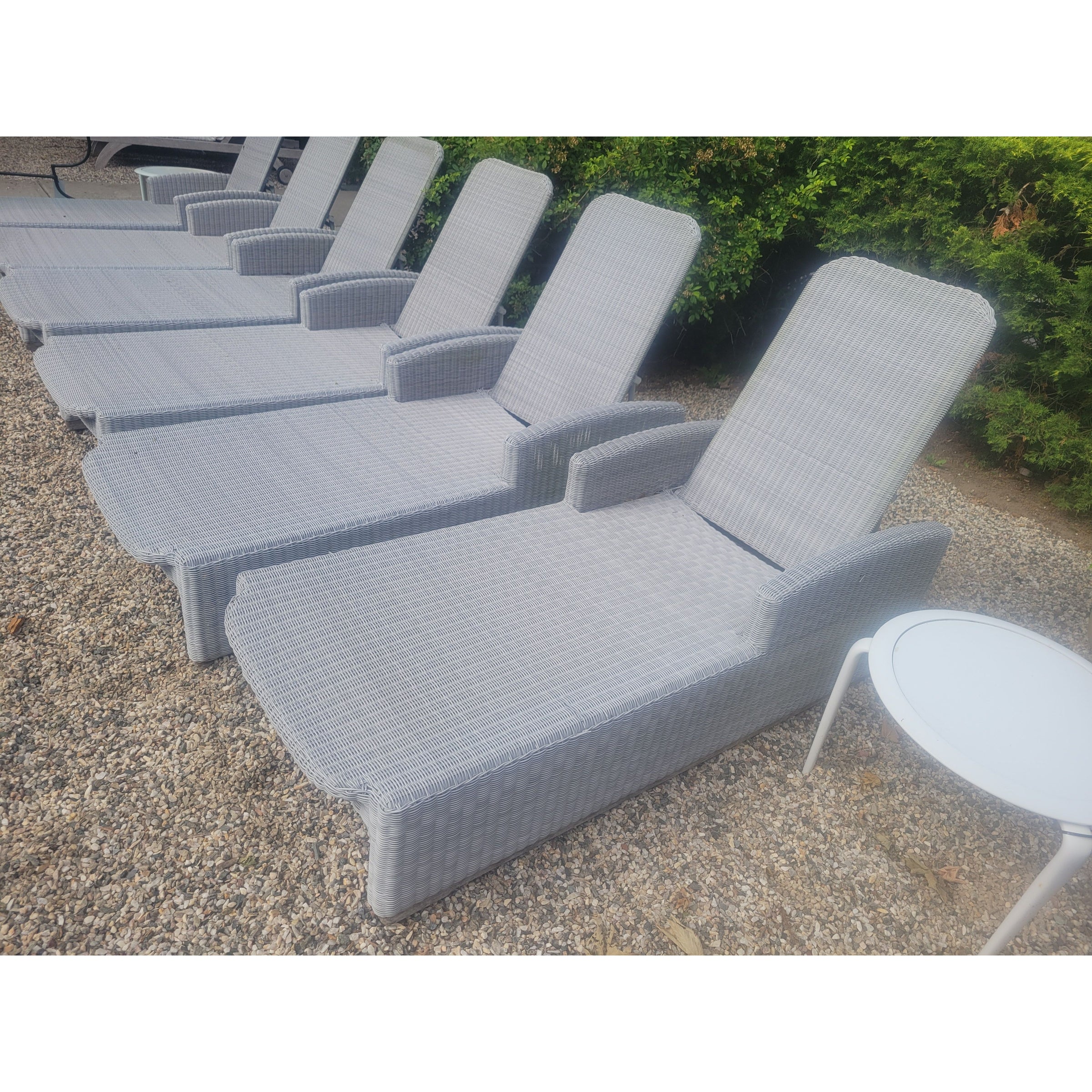 PAIR of Gray Wicker & Teak Westport Chaise Lounge by Kingsley Bate (AS IS)