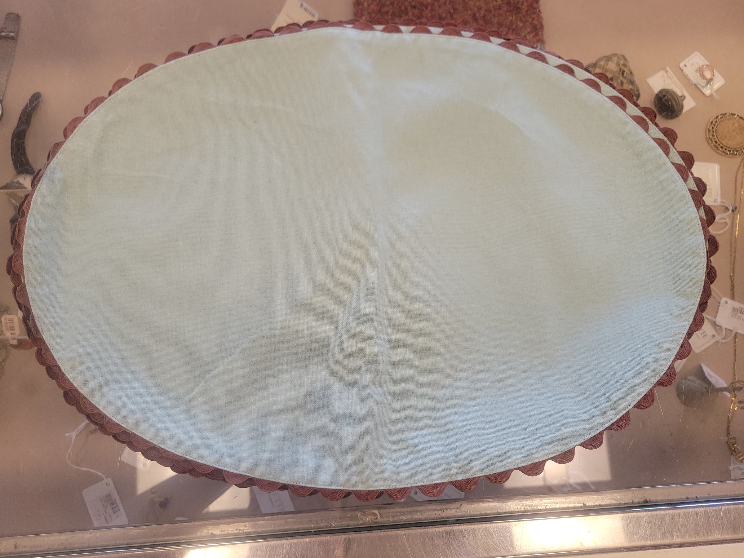 Set of 4 Turquoise Oval Placemats w/ Brown Trim
