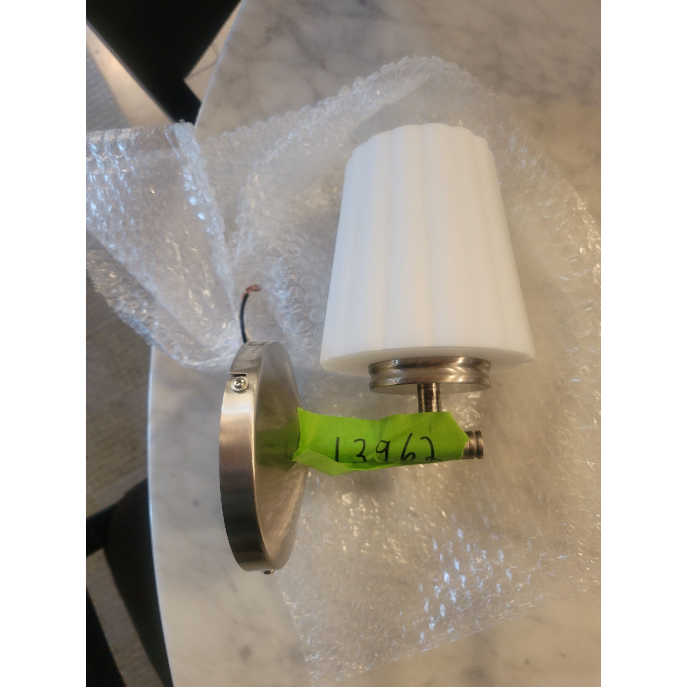Brushed Metal Wall Sconce w/ Milk Glass Shade