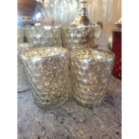 Pair of Small Hexagonal Mercury Glass Candle Holders