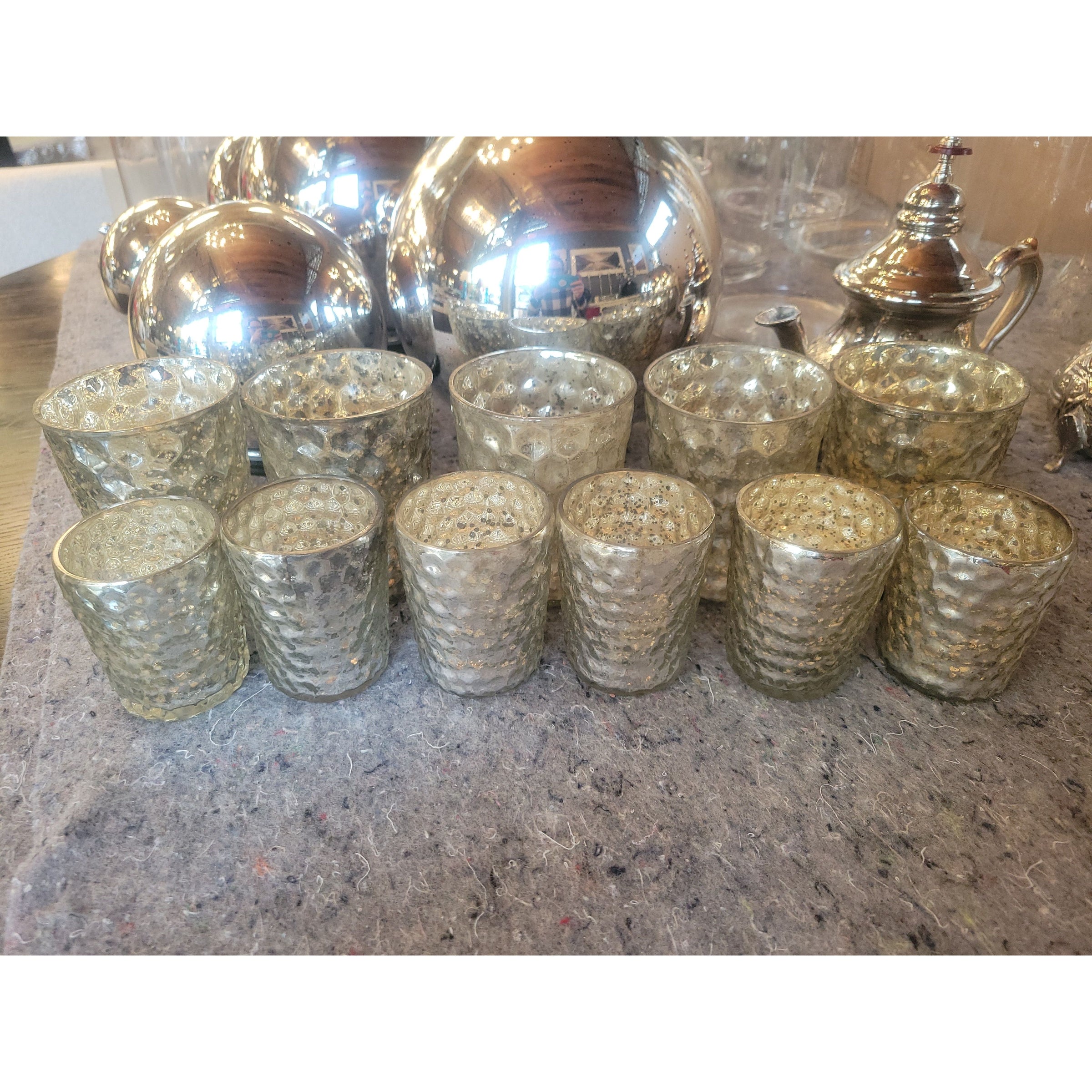 Pair of Small Hexagonal Mercury Glass Candle Holders