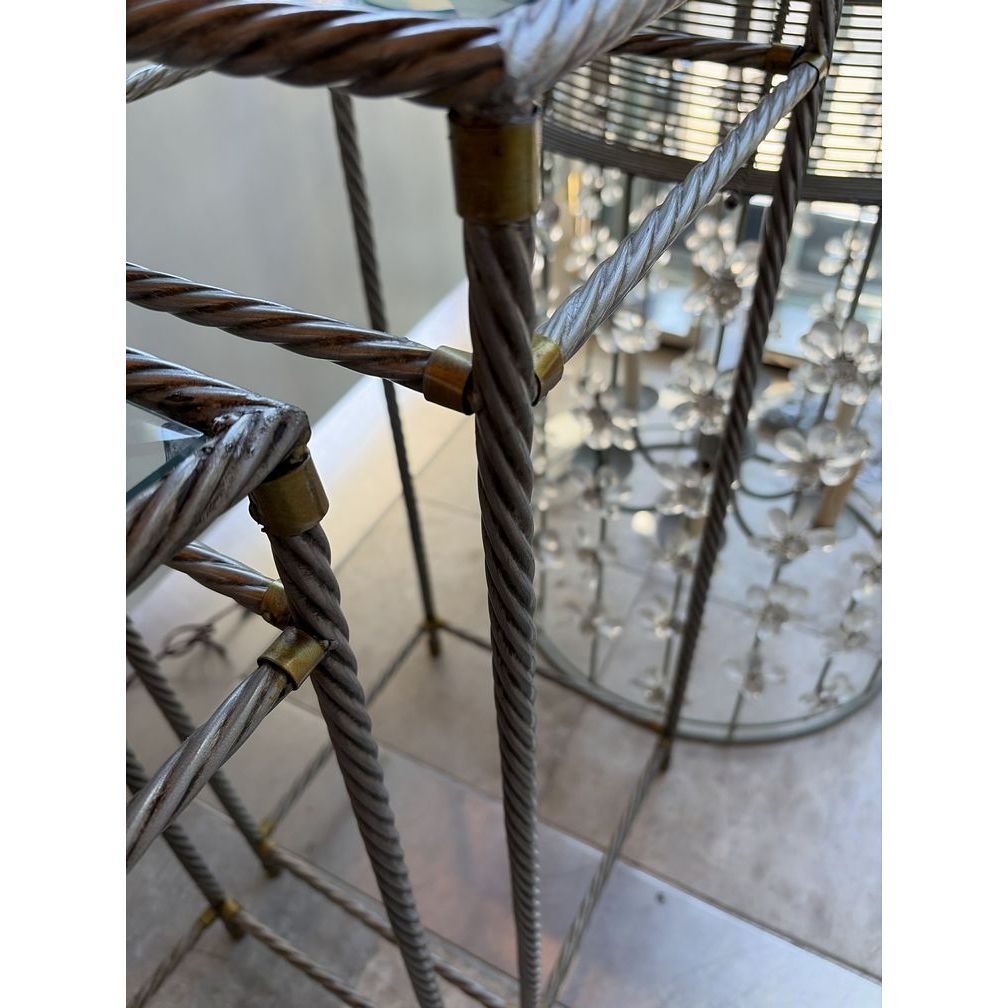 SET of 3 Metal & Brass Side Tables w/ Beveled Glass Tops