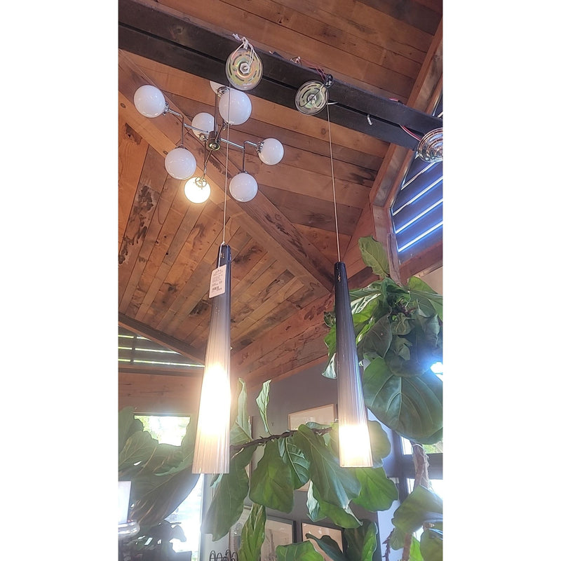 PAIR of Gray Glass Pendant Lights - colletteconsignment.com