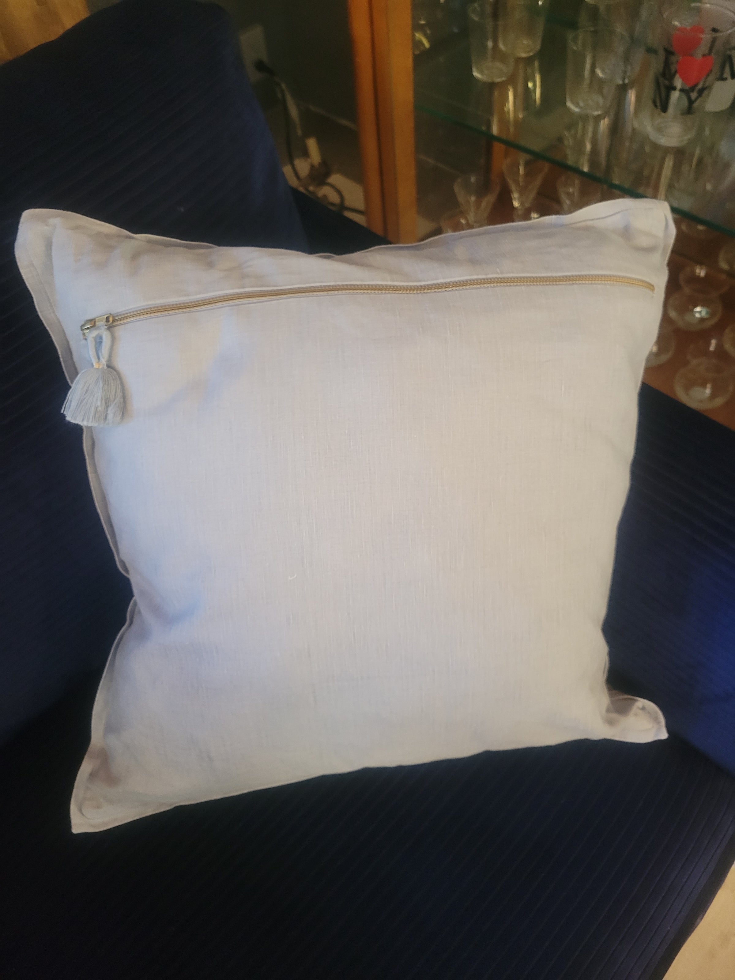 White Diamond Pattern on Blue Square Pillow by Serena & Lily