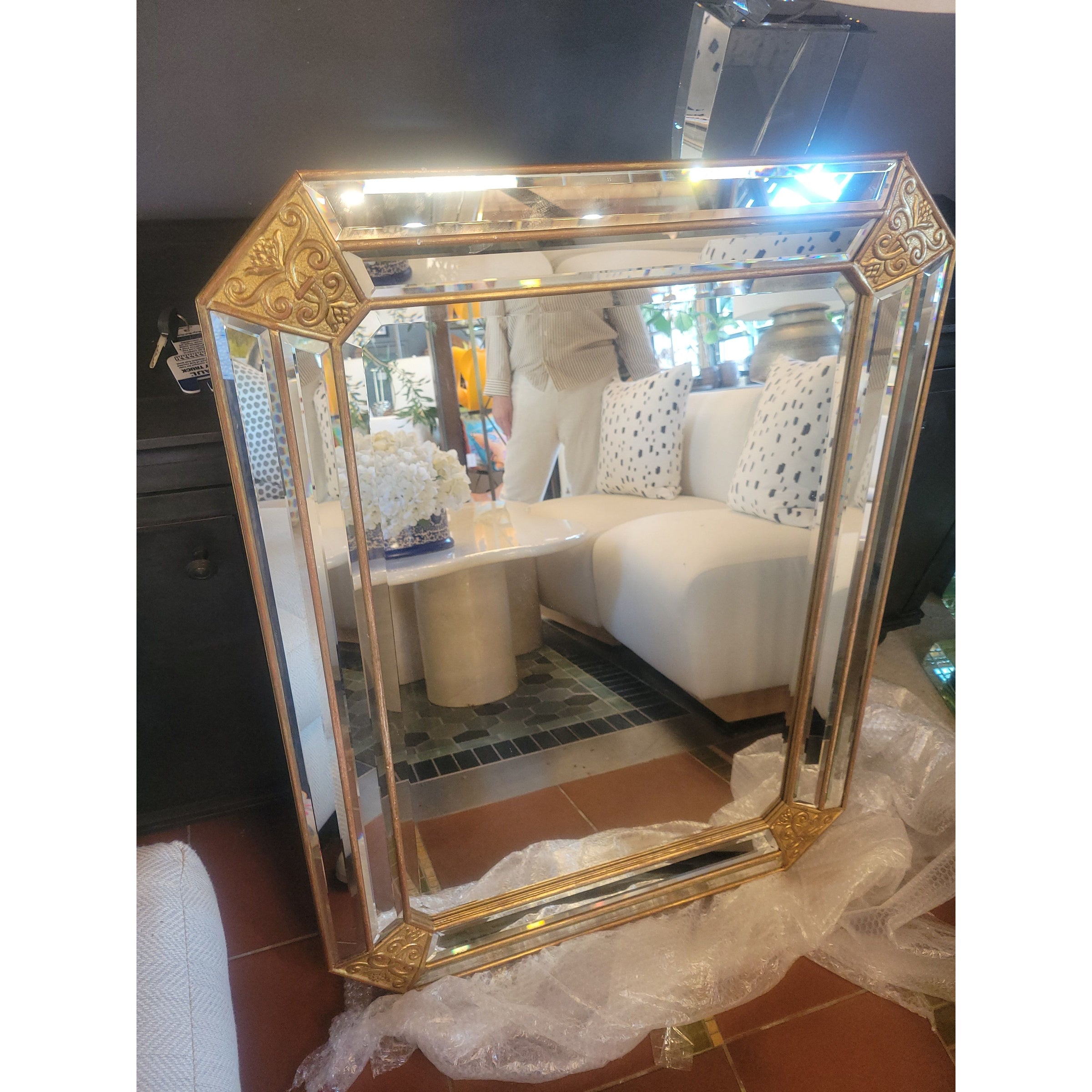 Venetian Faceted Hexagonal Wall Mirror w/ Beveled Glass