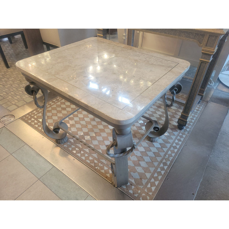Vintage Fossil Stone Top Table w/ Iron Legs - colletteconsignment.com