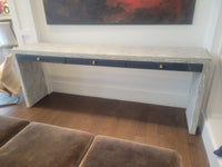 Custom 7-ft Navy Grasscloth Console Table w/ Lacquer Drawers (AS IS)