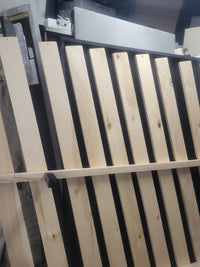 King-Sized Gray Velvet Bed Frame w/ Wood Legs (AS IS)