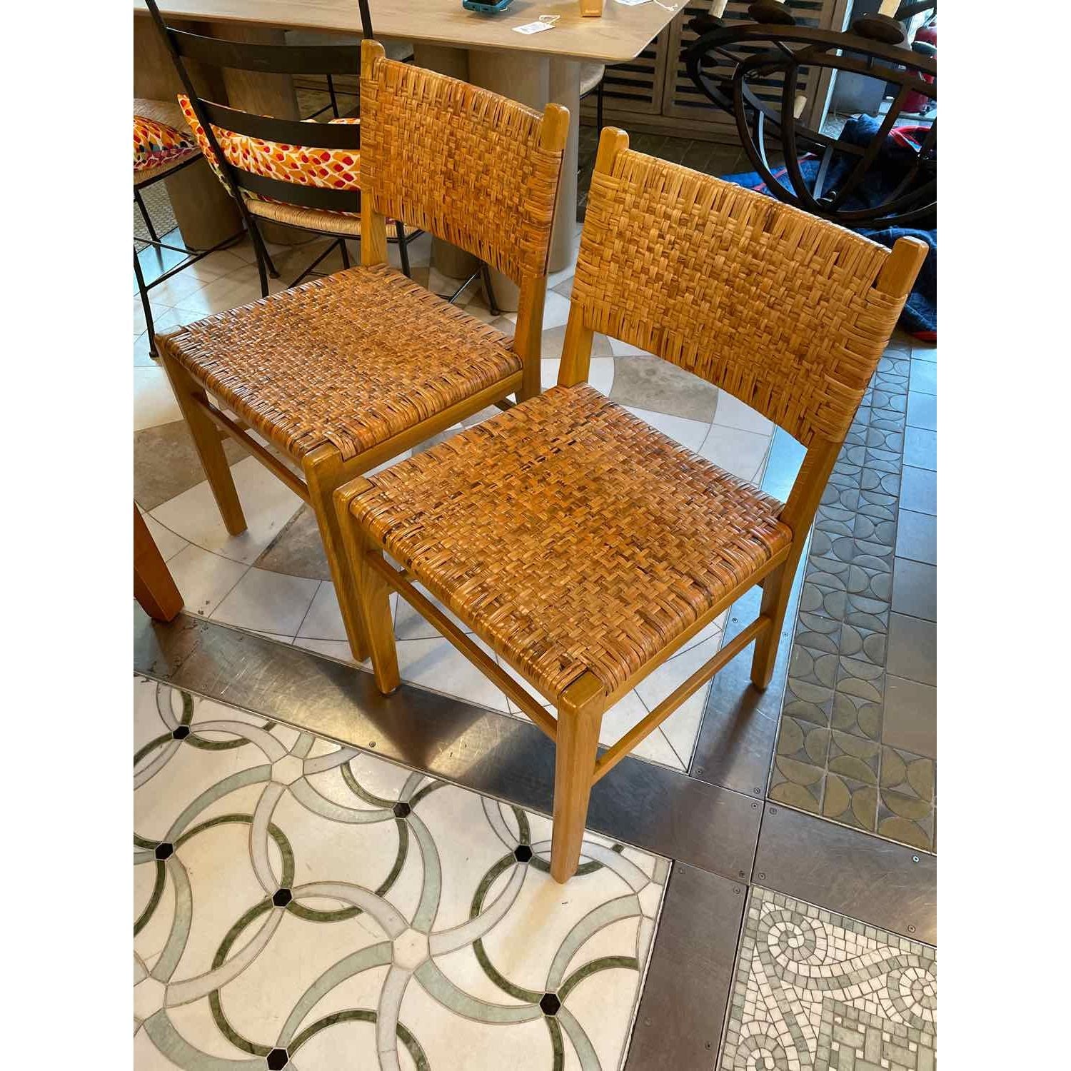 SET of 10 Oak and Rattan Weave Dining Chairs