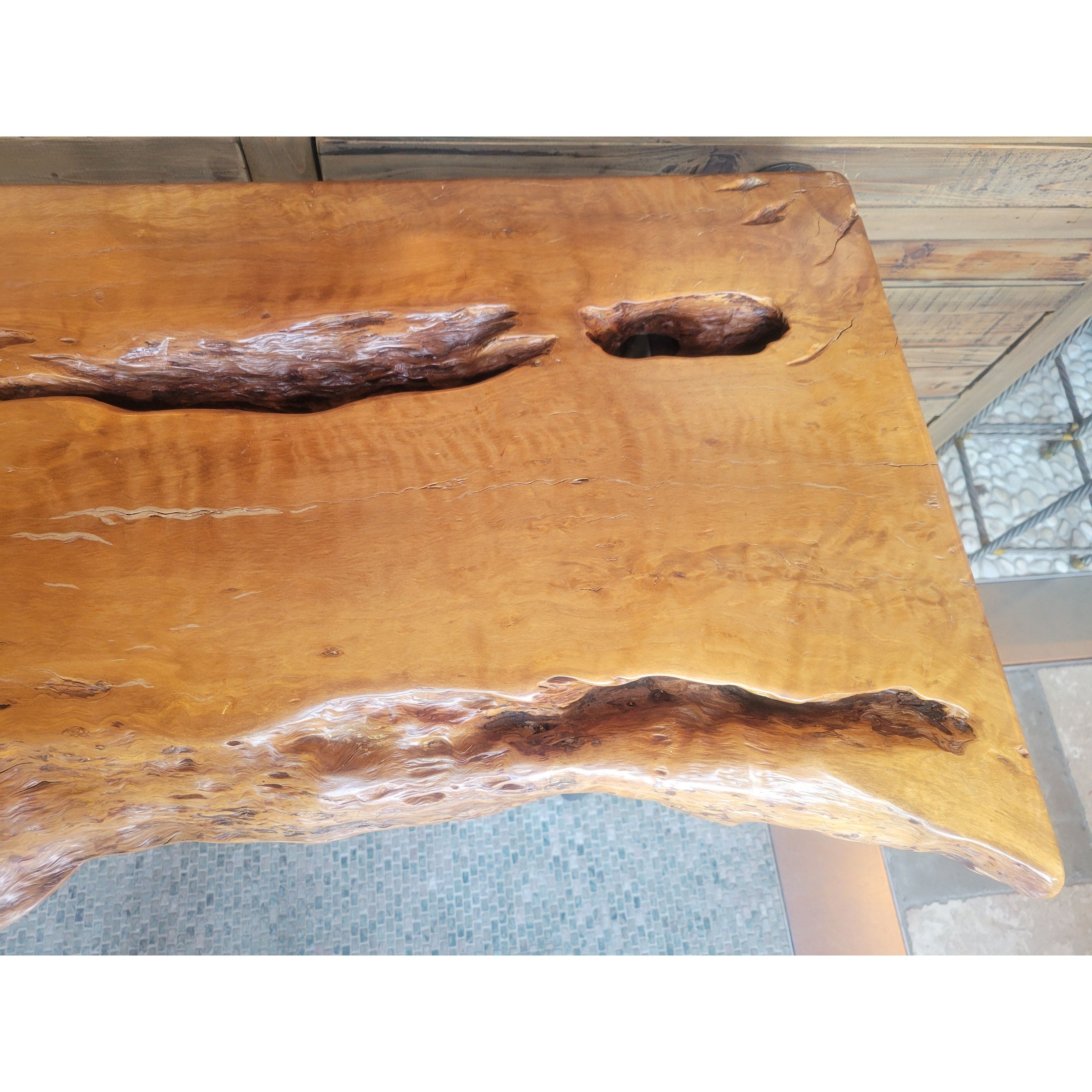 Live Edge Cherry Wood Console Table on Iron Legs