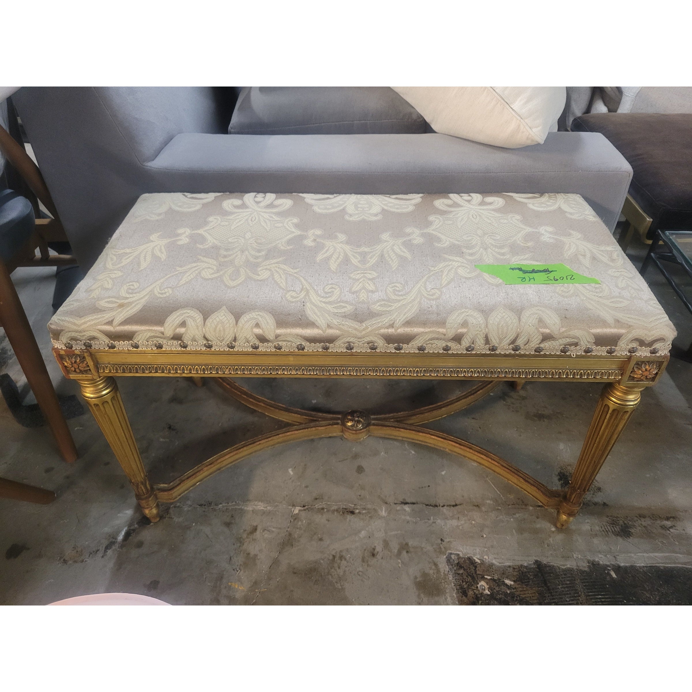 Louis XVI Style Gold Gilt Wood Upholstered Bench