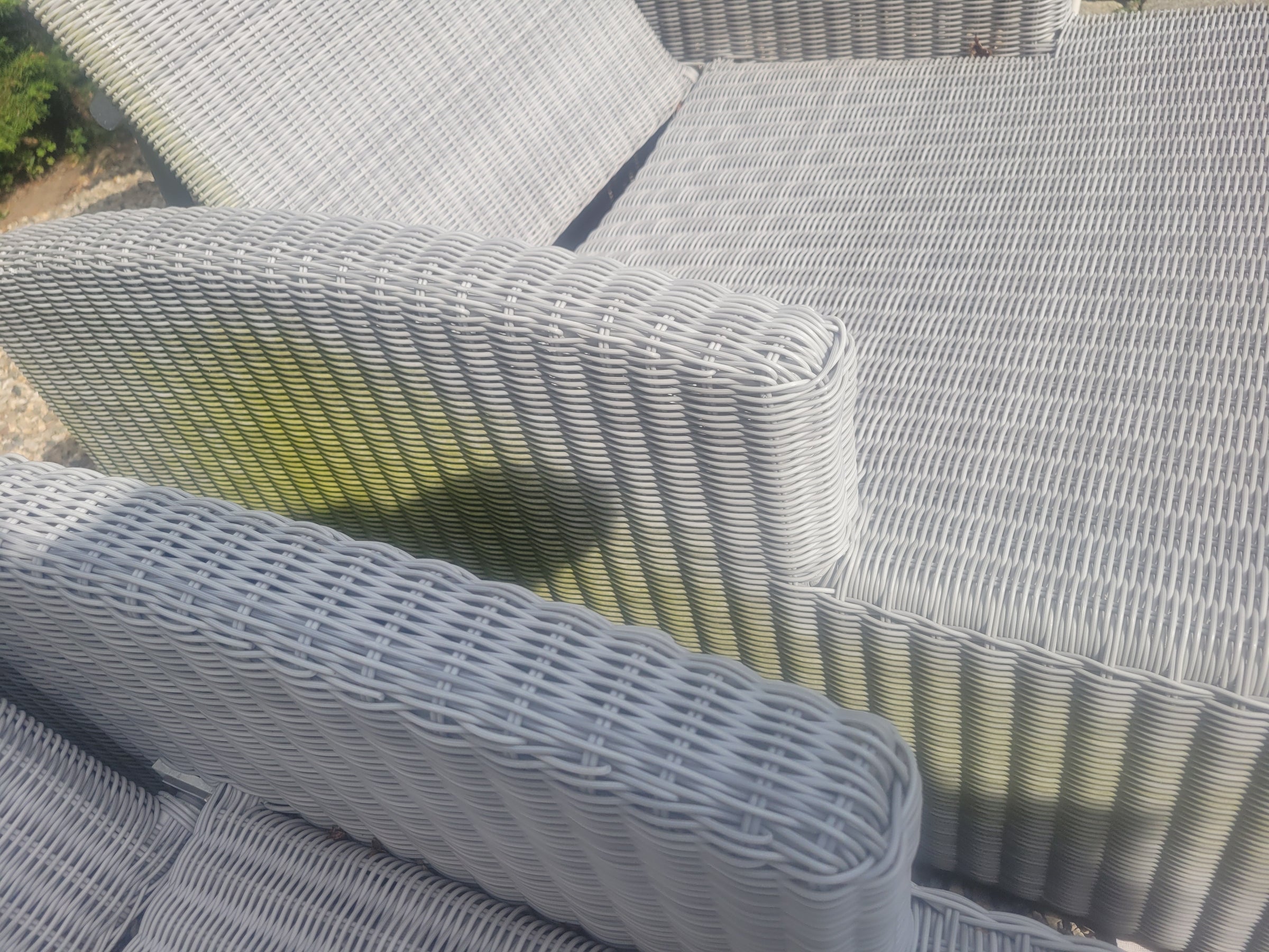 PAIR of Gray Wicker & Teak Westport Chaise Lounge by Kingsley Bate (AS IS)