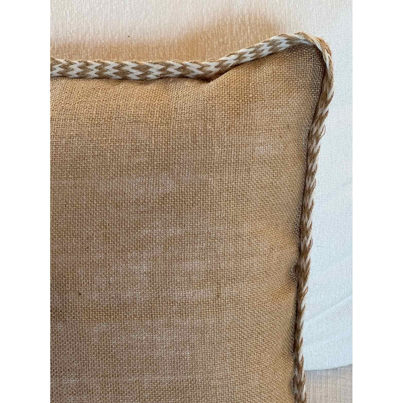 PAIR of Jute Pillows w/ Loop Trim