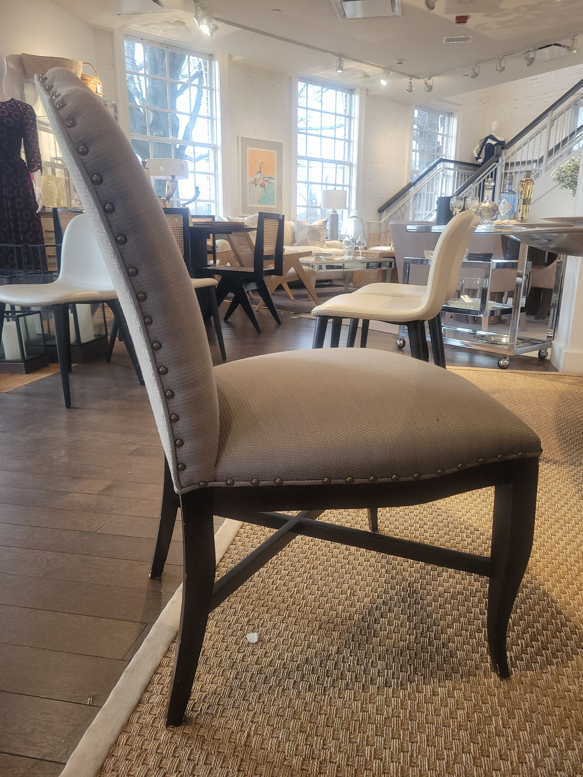 SET of 4 Vintage Upholstered Nailhead Dining Chairs w/ Dark Wood Legs (AS IS)