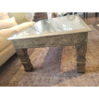 Moroccan Marrakesh Metal Wrapped Coffee Table w/ Glass Top (AS IS)