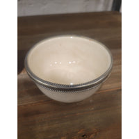 PAIR of White Ceramic Bowls w/ Metal Trim