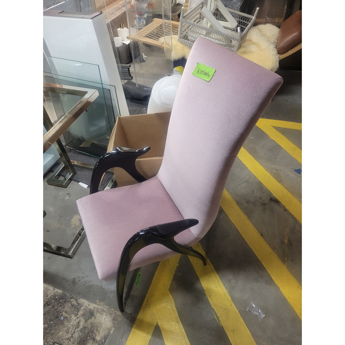 PAIR of Mid-Century Lilac Mohair & Wood Chairs by Malatesta & Mason - AS IS