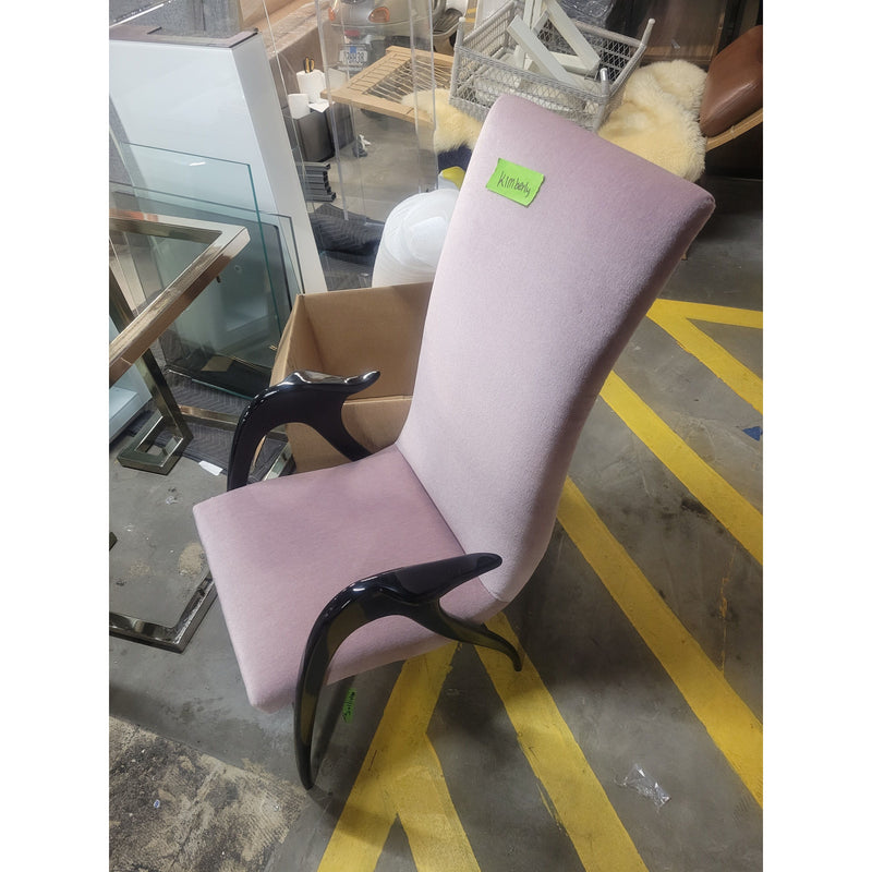 PAIR of Mid-Century Lilac Mohair & Wood Chairs by Malatesta & Mason - AS IS